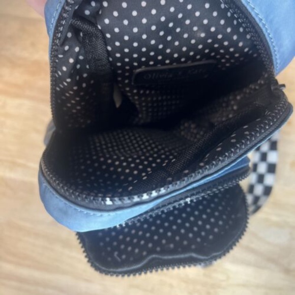 Olivia & Kate Blue Crossbody Mini Backpack Checkered Strap - Picture 4 of 5